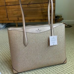 Kate Spade shimmy rose gold glitter large tote